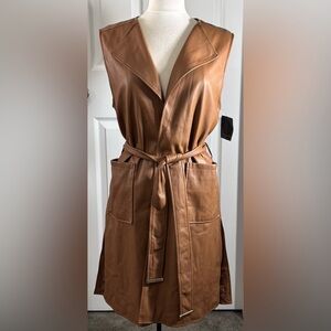Marc New York Faux Leather Belted Trench Vest – Brown – Size XS – NWT